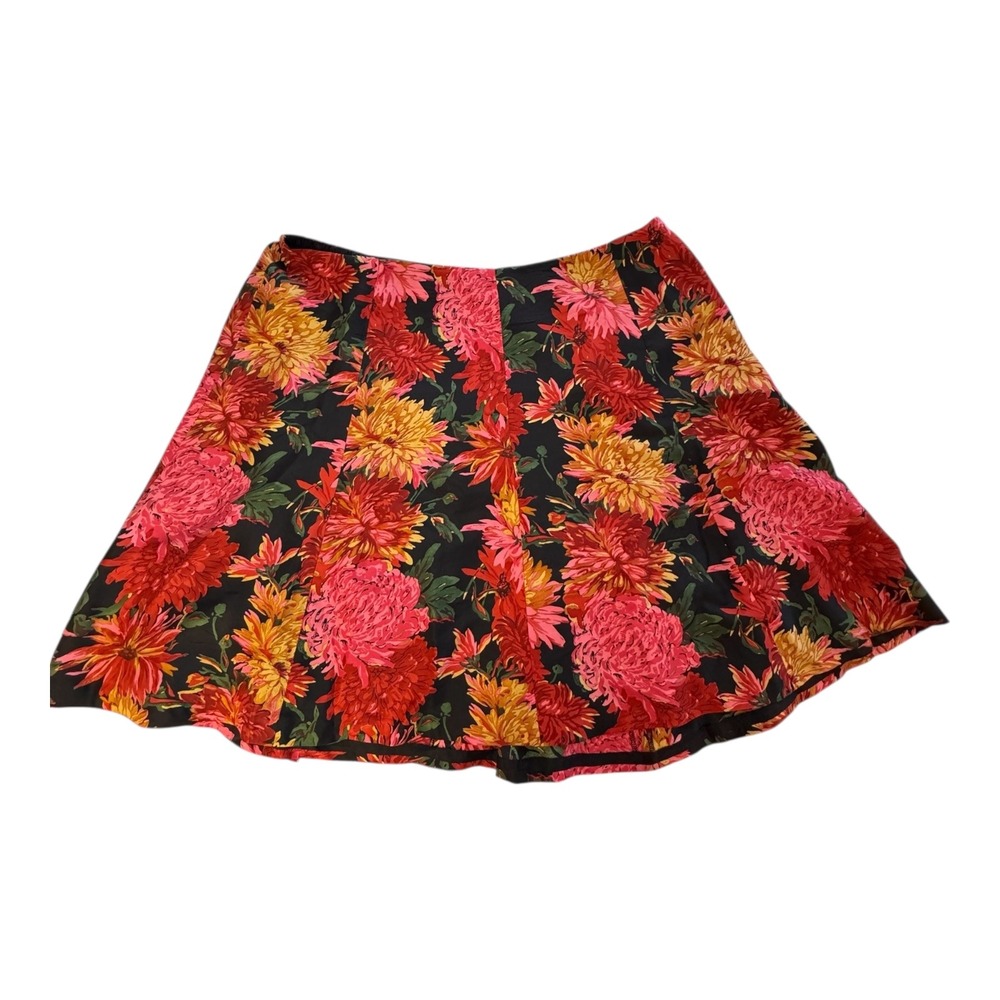 Talbots Woman Petites Silk Floral A-Line Skirt Black Pink Red 22W Flowy Feminine